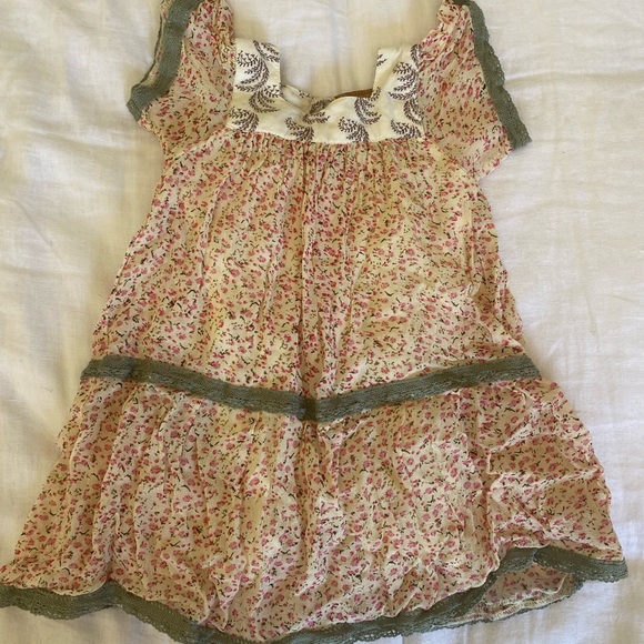 I Love Gorgeous Other - I Love Gorgeous Cream Dress with Pink Floral Print and Olive Trim